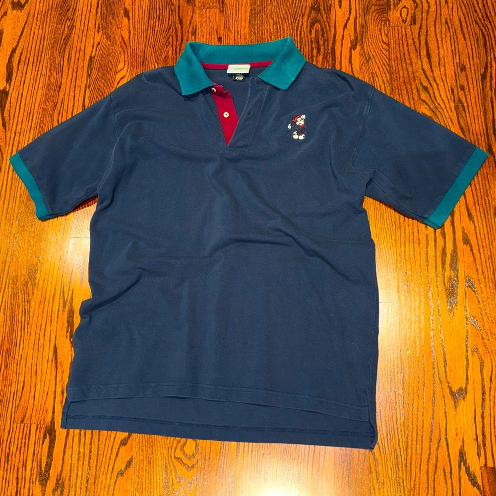 Vintage Walt Disney World Mickey Mouse Golfer Polo Golf Shirt Green Blue Size XL